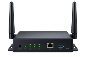 4.photorealistic black iot router with dual antennas